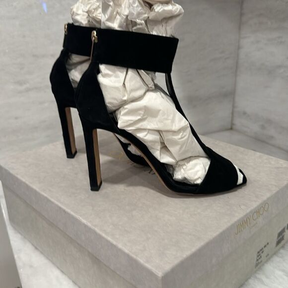 Jimmy Choo Bethel 100 black ankle strap open toe suedestrappy heels 38 - Picture 3 of 16